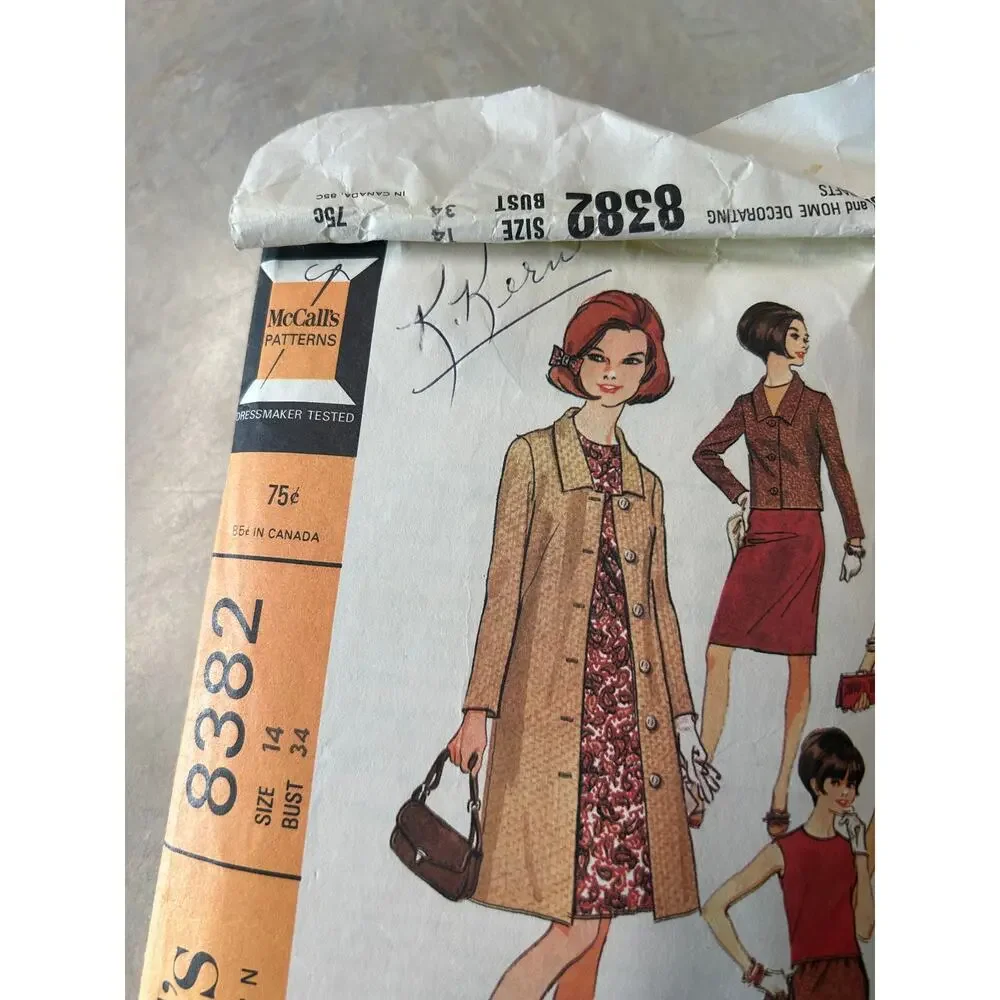 Vintage 1966 McCalls Pattern #8382 Coat Dress Blouse‎ Skirt Size 14